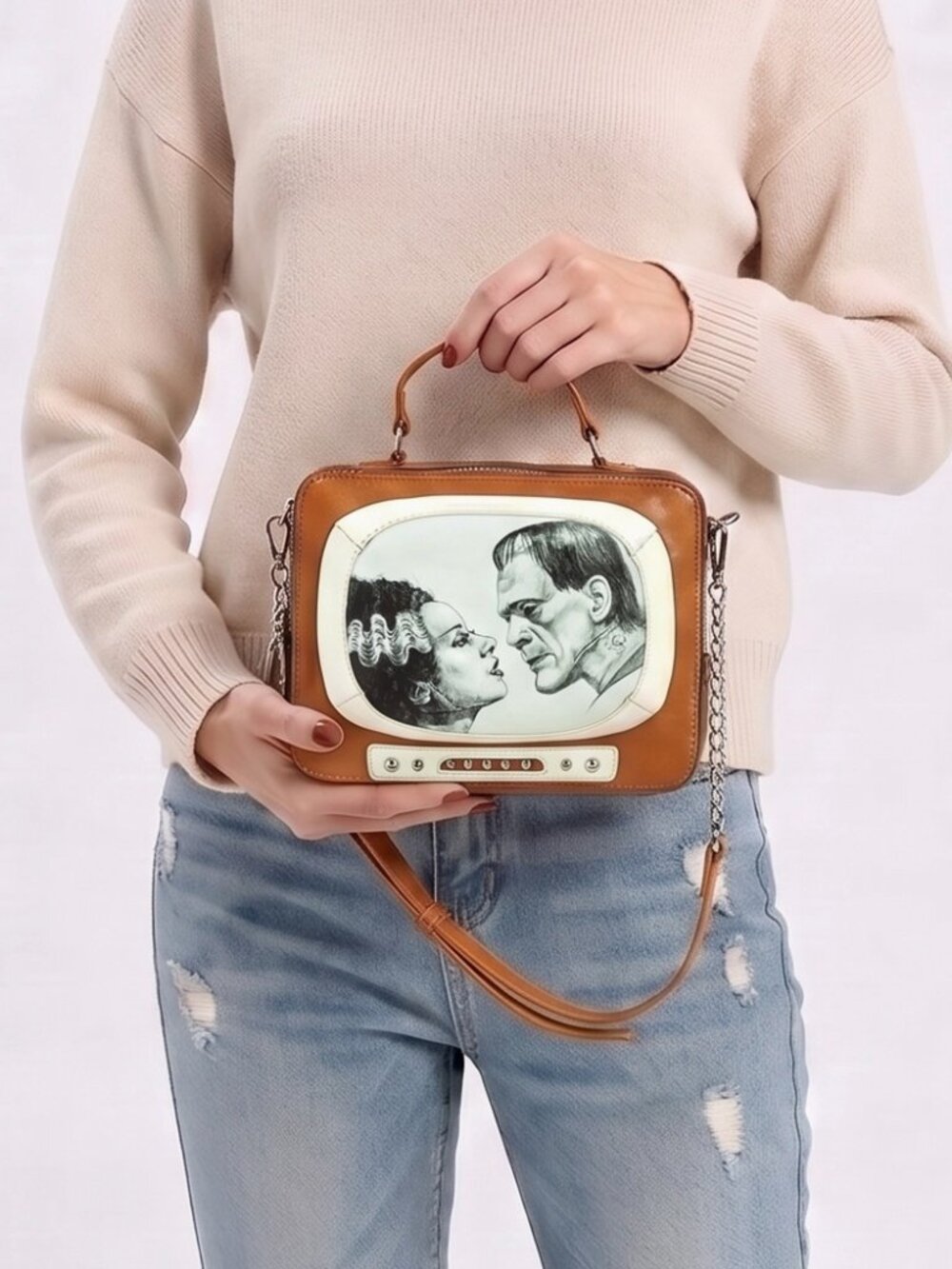 Frankenstein and Bride Glow in the Dark TV Set Purse - Picture 3 of 4